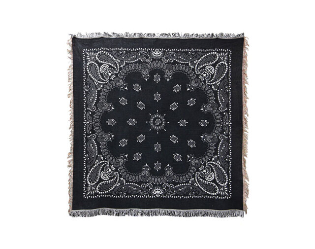 Bandana Throwket "Paisley  Black" バンダナ スローケット " ペイズリー　ブラック " ラグマットとしても使える大判スローケット