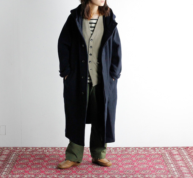 HTS  NHT1752WPR WOOL HOODED COAT LENGTH 110cm ウールフードコート