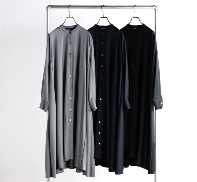 SALE 30%OFF mizuiro ind ミズイロインド 3-250059 T/Rスタンドカラーフレアワンピース