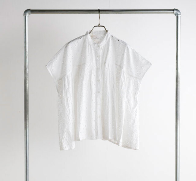 SOIL ソイル NSL26081 へムラ刺繍 フレンチスリーブシャツ ALL HEMLA BANDED COLLAR FRENCH/SL SHIRT