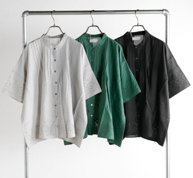 SOIL ソイル INSL26341 カットワーク レースバンドカラー ピンタックシャツ 80s VOILE PLAIN WITH CUT WORK LACE BANDED COLLAR PINTUCK SHIRTS
