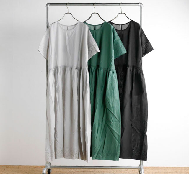 SOIL ソイル INSL26343 カットワーク レース ワンピース 80s VOILE PLAIN WITH CUT WORK LACE CREW NECK PULLOVER DRESS