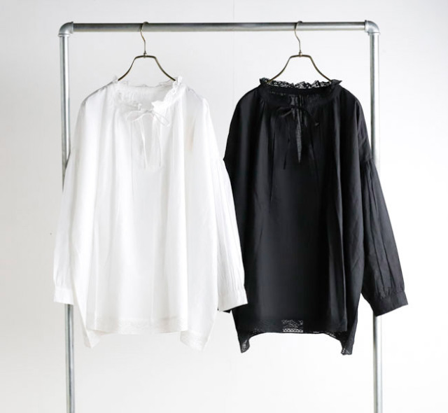 SOIL ソイル NSL26552 レースギャザーシャツ 60s COTTON CAMBRIC PLAIN WITH LACE LACE & STRING COLLAR GATHERED SHIRT