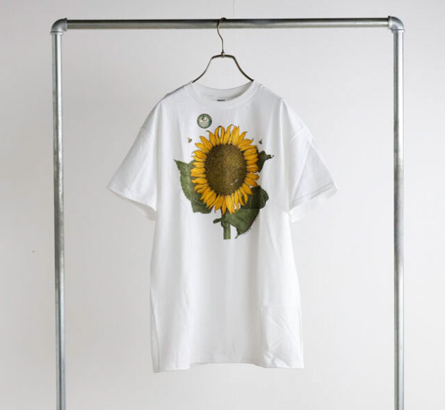 LIBERTY GRAPHICS  185 WHITE Sunflower and Bees リバティーグラフィックス アートシルクプリントTシャツ