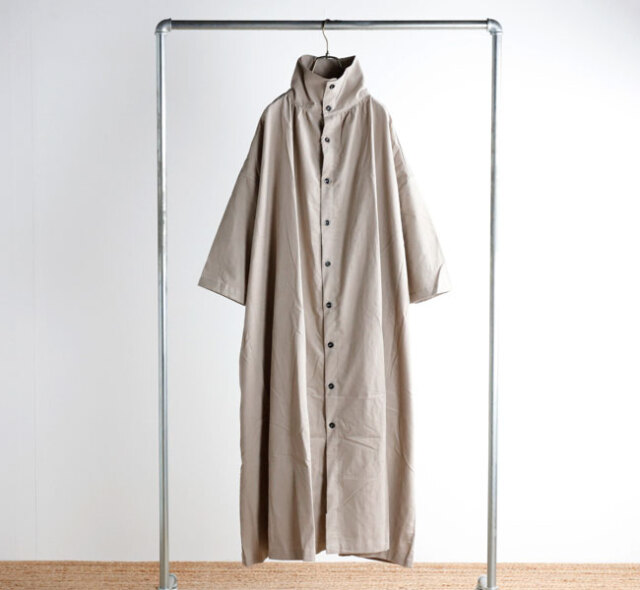 Yarmo ヤーモ High Collar Gathered Dress ハイカラーギャザー 