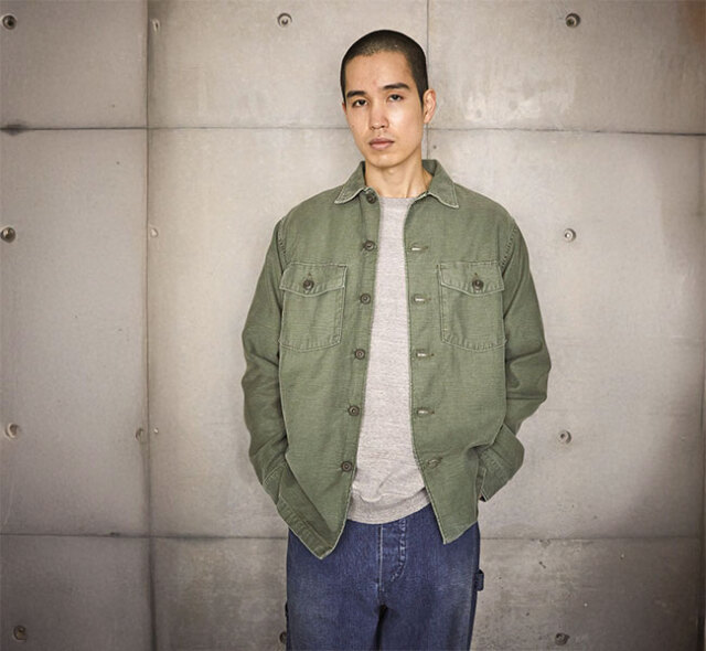 orslow オアスロウ 03-8045-216 USアーミーファティーグシャツ US ARMY FATIGUE SHIRT GREEN USED