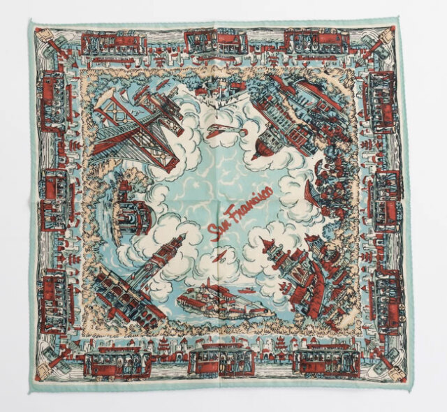 BINDU ビンドゥー BBB1312-SF マッププリント バンダナ SAN FRANCISCO SAXE BLUE