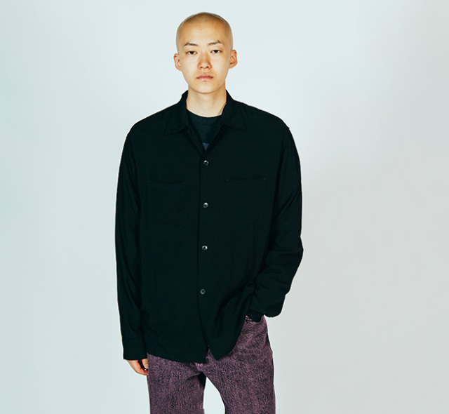 TOWN CRAFT タウンクラフト TC25F00600 ループカラーシャツ レーヨン 50S BLACK LOOP COLLAR SHIRT -RAYON-