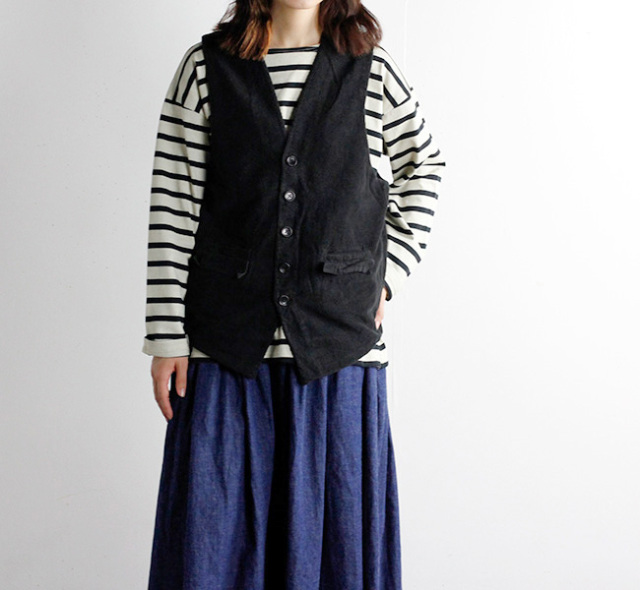 SALE30%OFF VAS-Y LENTEMENT ヴァジー ラントモン 14WALE CORDUROY POPLIN OVERDYE VEST  コーデュロイベスト by NARUMI NVL2151CPD