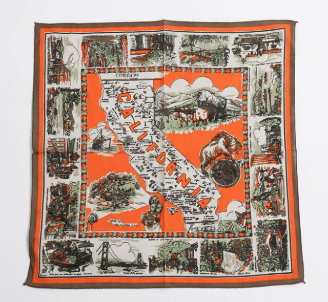 BINDU ビンドゥー BBB1312-CA3 マッププリント バンダナ CALIFORNIA ORANGE