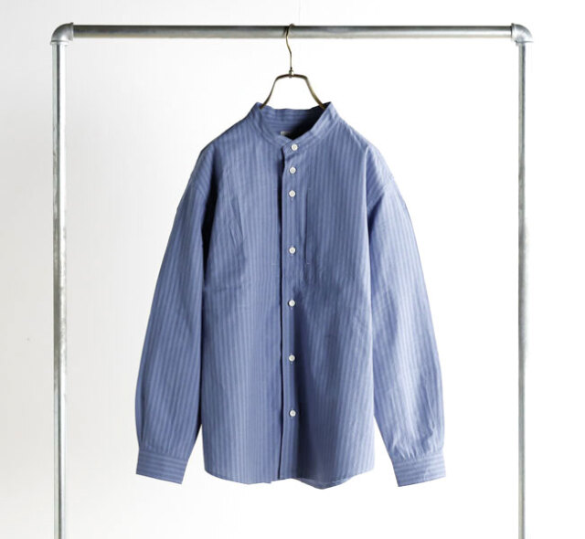 nisica ニシカ NIS-1365 バンドカラーシャツ ストライプパープル 長袖