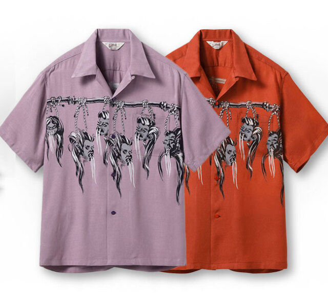 STAR OF HOLLYWOOD スターオブハリウッド SH39705 HOPSACK RAYON OPEN SHIRT “SHRUNKEN HEAD” レーヨンオープンカラーシャツ 半袖