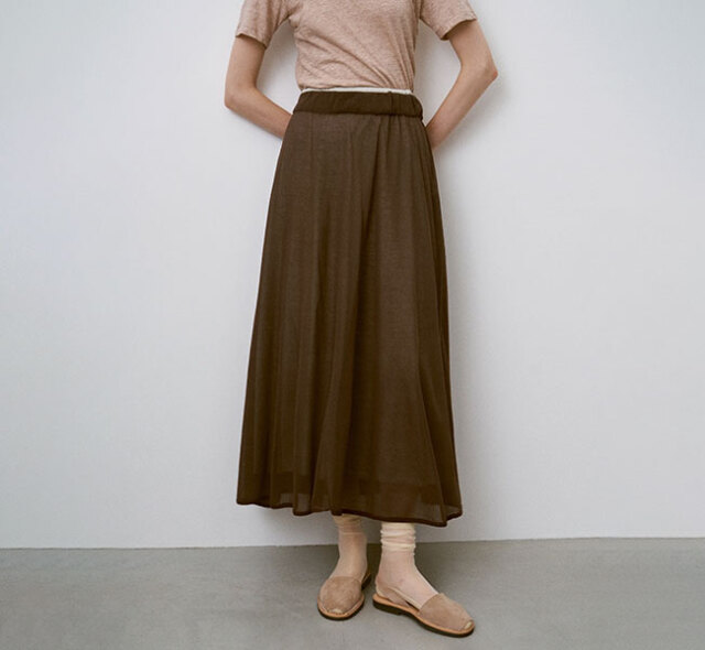 unfil アンフィル WXSP-UW139 ギャザーフレアニットスカート DOUBLE HONEYCOMB MESH-KNIT CREW-NECK P/O