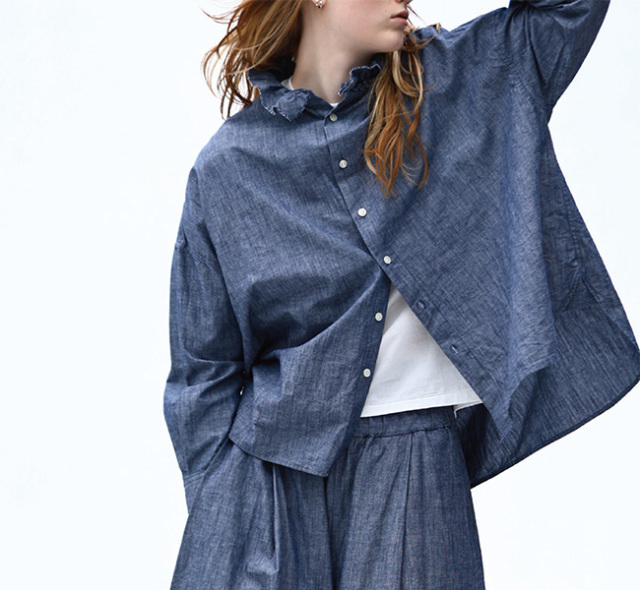 Yarmo ヤーモ Dungaree Ruffle Shirts ダンガリー ラッフルシャツ YAR-25SS S28