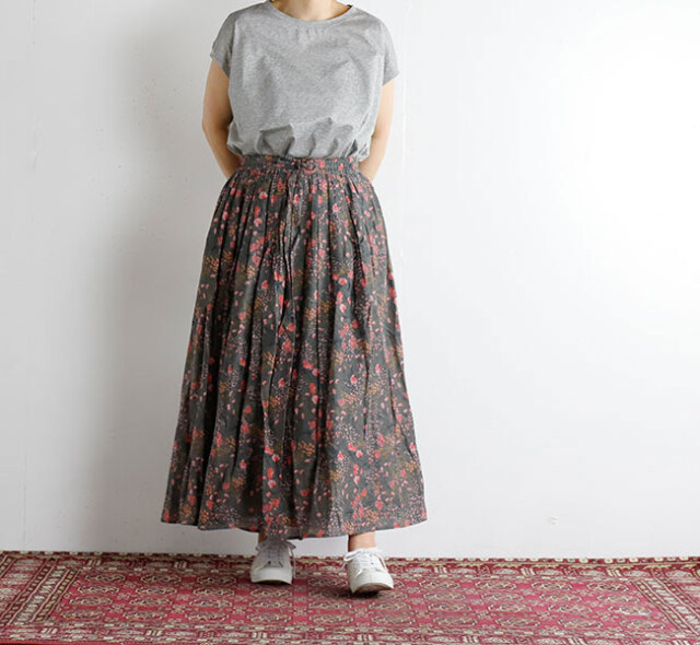 SOIL ソイル COTTON FLOWER PRINT GATHERED SKIRT コットンフラワー  