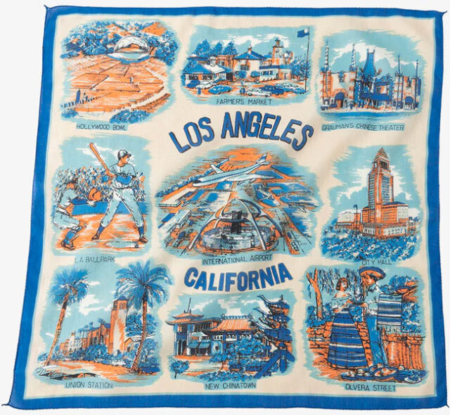 BINDU ビンドゥー BBB1312-LA24 マッププリント バンダナ LOS ANGELES BLUE