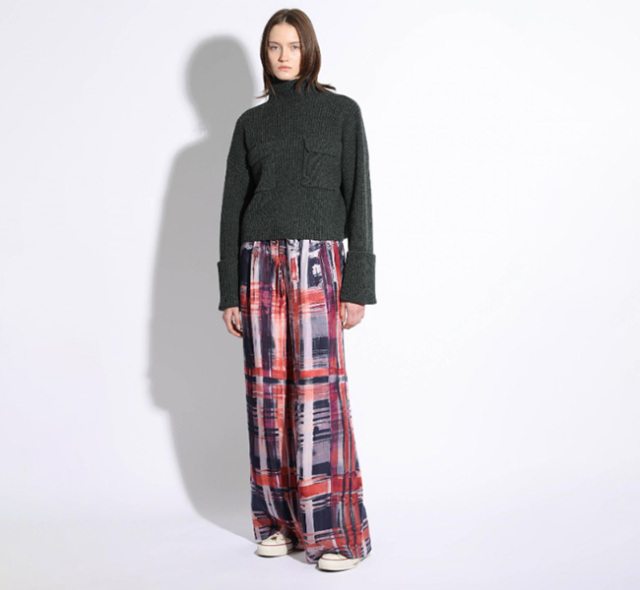 SACRA サクラ 125606112 ブラッシュペイントチェック ワイドパンツ BRUSH PAINTING PLAID PANTS