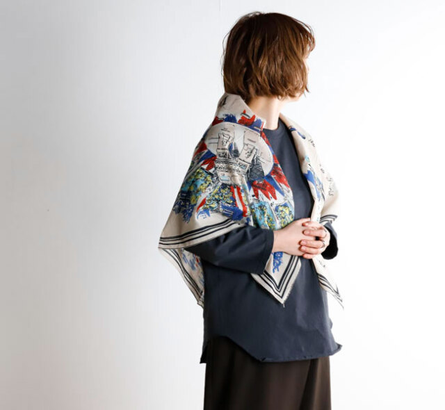 BINDU ビンドゥー BBB1313-PAR マッププリント スカーフ PARIS NATURAL