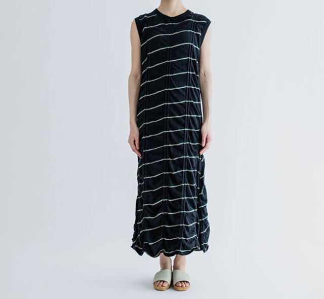 MEYAME メヤメ MEY-2403 ノースリーブ ワンピース TUCKED JACQUARD BORDER SLEEVELESS DRESS