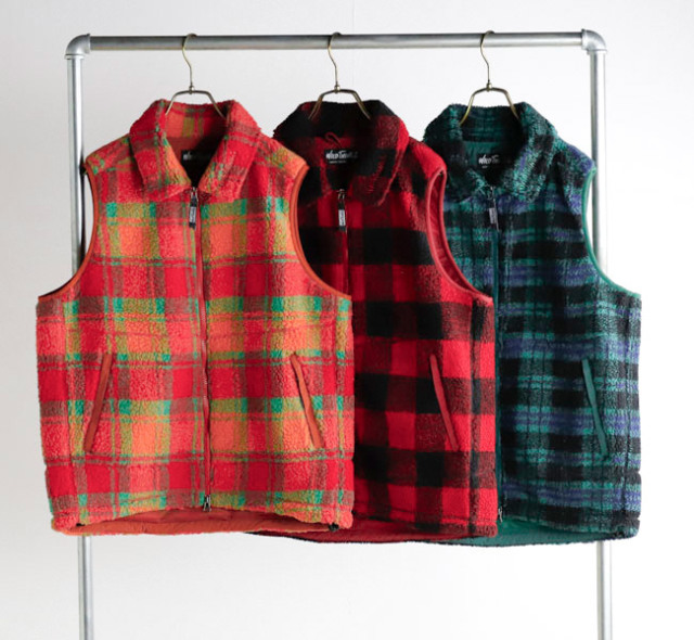 WILD THINGS ワイルドシングス WT26128AD フラッフィーチェックボアベスト FLUFFY CHECK BOA VEST