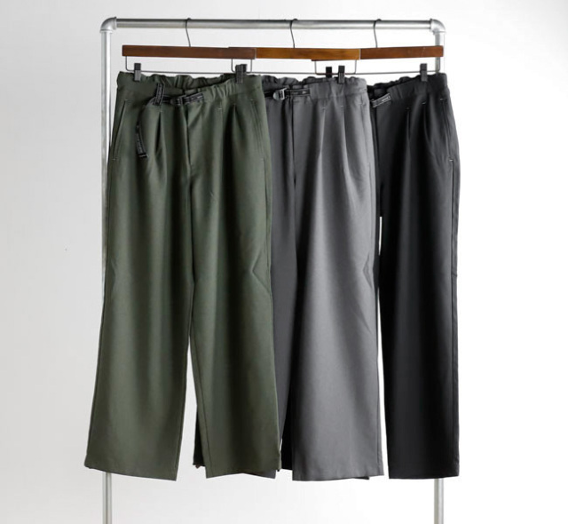 and wander アンドワンダー 5282105 メランジツイルワイドパンツ PE melange twill wide pants