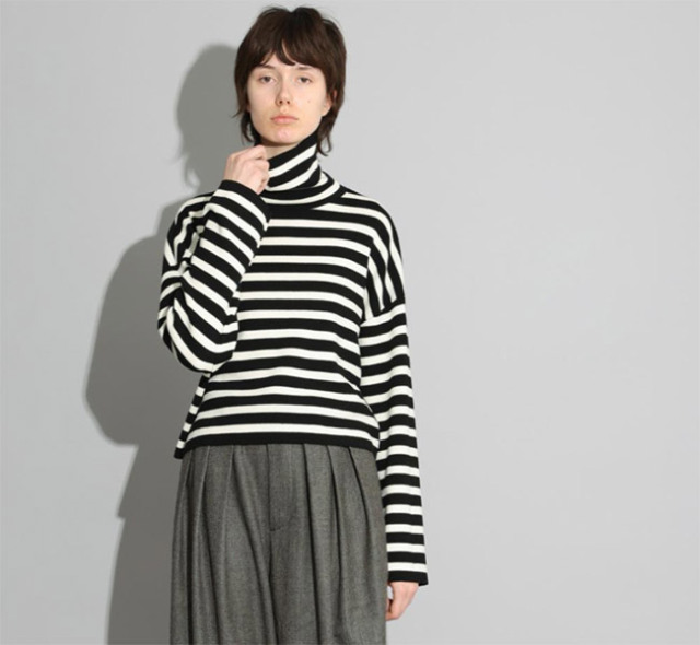 SACRA サクラ 126634081 エクストラファインメリノボーダートップ EX.FINE MERINO BORDER TOP