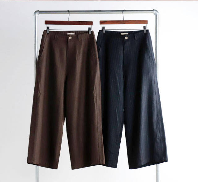 SALE 40%OFF MEYAME メヤメ MEY-2229 メリノウールストライプ サイドラインワイドパンツ MERINO WOOL STRIPE SIDE LINE WIDE PANTS