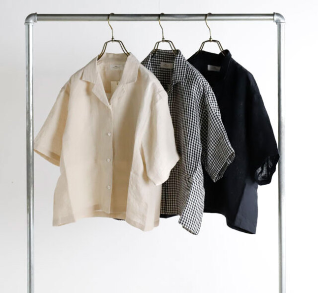 SOIL ソイル INSL26311/26301 60s LINEN/ GINGHAM CHECK/ OPEN COLLAR SHIRTS リネンオープンカラーシャツ