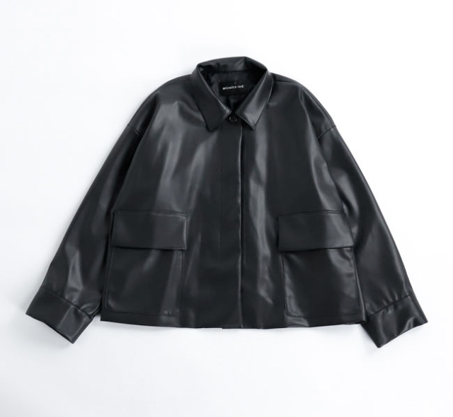 mizuiro ind シンセティックレザージャケット　ブラック MARcourt｜mizuiro ind シンセティックレザーシャツジャケット