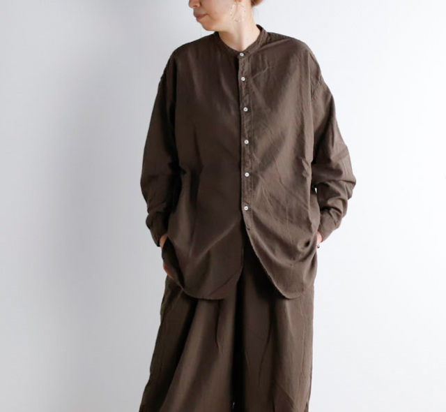 SALE40%OFFARMEN アーメン INAM2501G3D ガーゼ バンドカラーシャツ 30s GAUZE OVERDYE UTILITY SHIRT