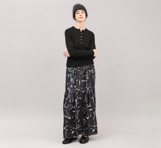 SACRA サクラ 125510123 ティアードスカート BRUSH PAINTING SKIRT