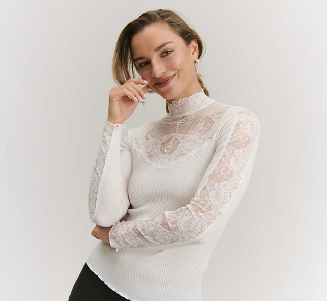 rosemunde ロサムンド 101299 シルク ロングスリーブ レース Tシャツ RWBeatha Silk LS Lace T-neck T-shirt