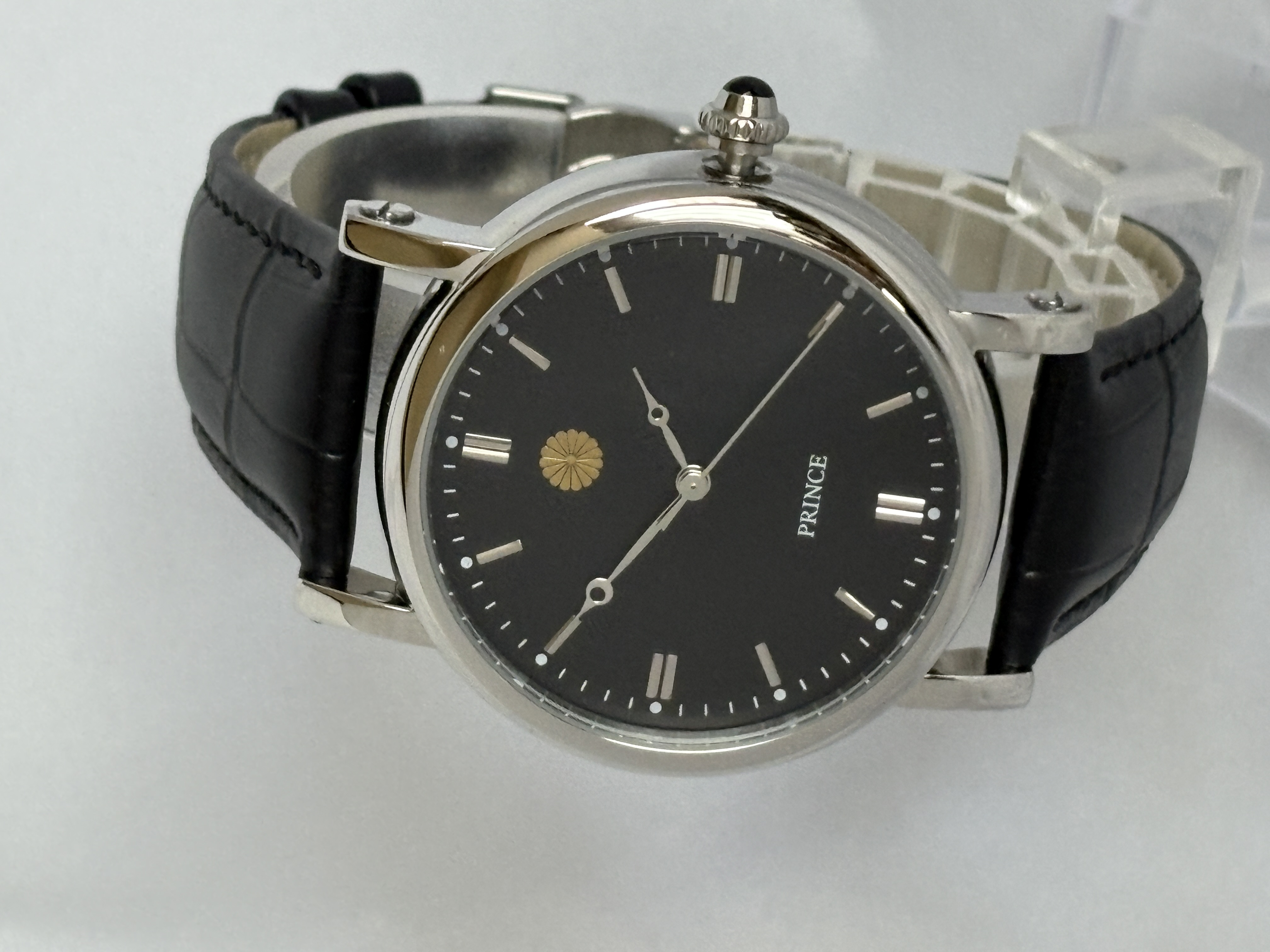 PRINCE自動巻き腕時計「皇室時計」黒文字盤（秒針シルバー）