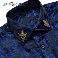 BlueRose dressShirt・襟金具付き・ブルーシャツ・青光沢生地シャツ
