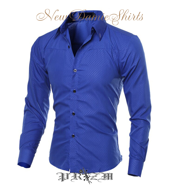 New damie dressShirt・ブルーシャツ・青光沢生地シャツ