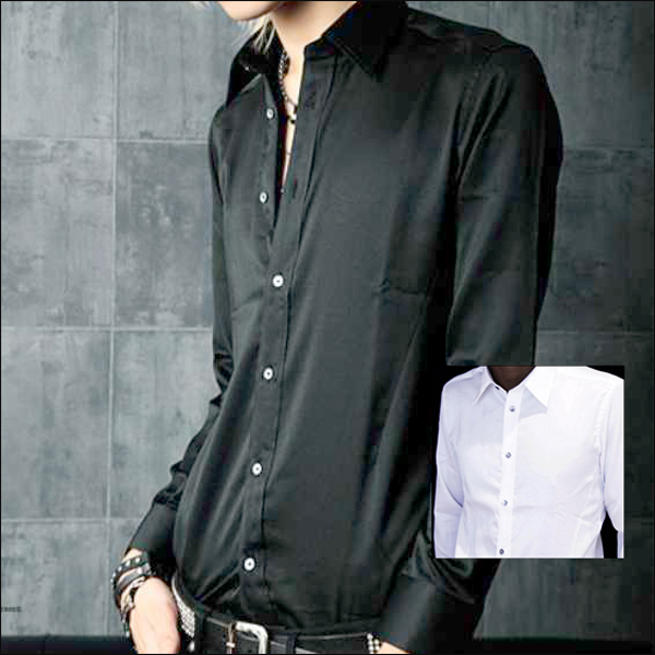 New MutLuster Dress Shirt レギュラーカラーパウダーサテンシャツ