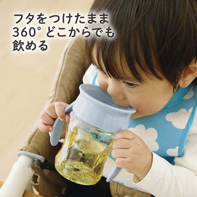 フタをつけたまま360度どこからも飲める