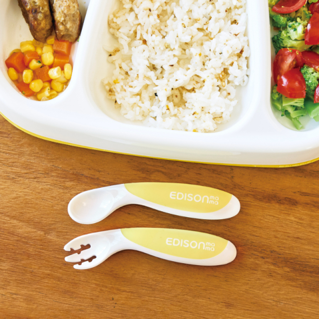 9ヶ月ごろ〜】フォーク&スプーンBaby 右手用 ケース付 レモン