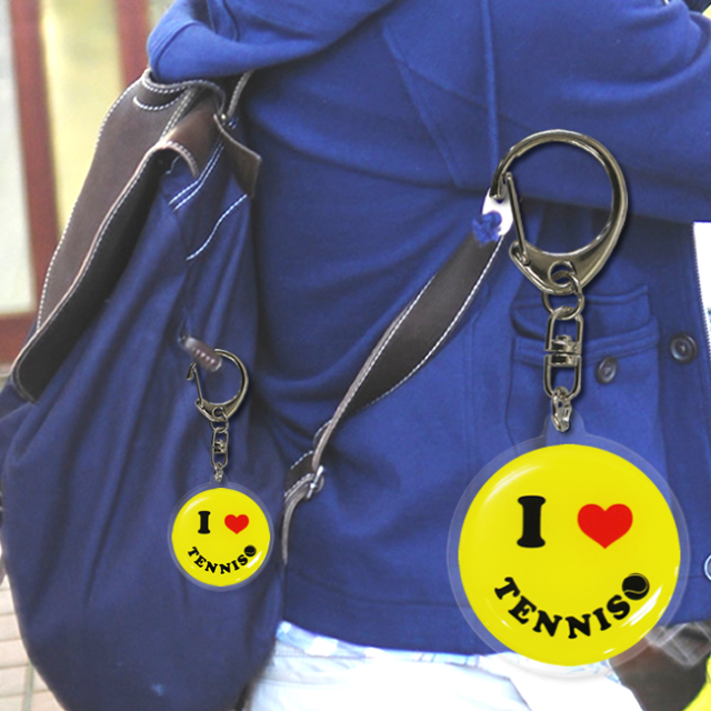 アクリルキーホルダー　スマイル・黄　テニス　リュックサック