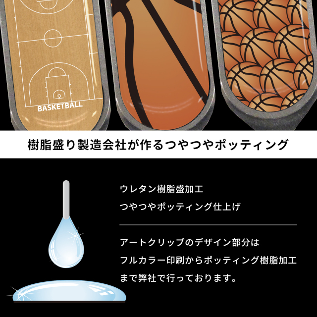 アートクリップ別柄3個 バスケットボール柄(ボール大小,コート)