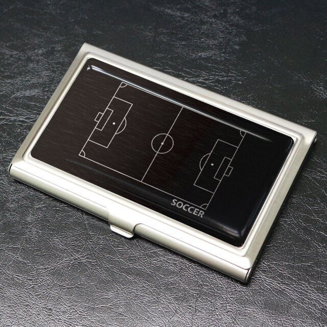 名刺ケース　箱入り　黒/銀　サッカー