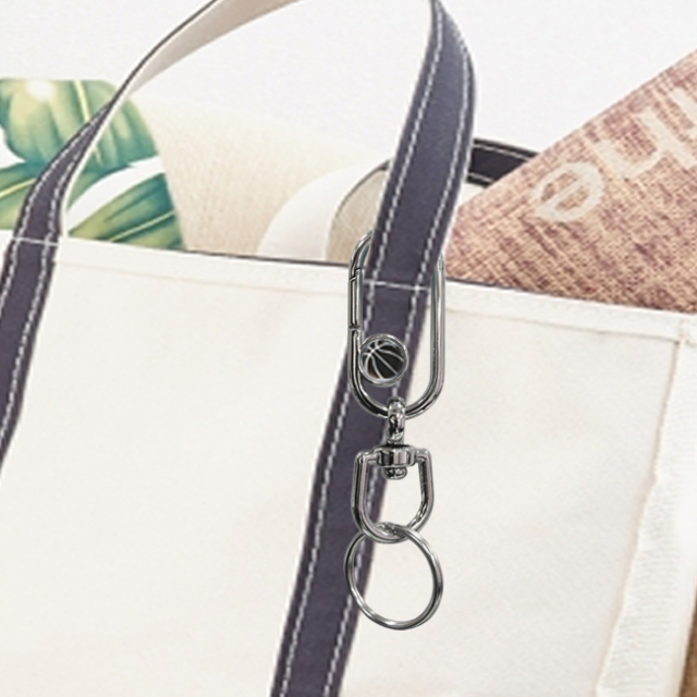 ナスカンキーホルダー　バスケットボール柄　ブラック(黒銀)使用方法トートバッグ