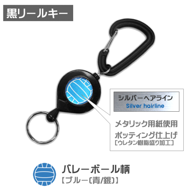 黒リールキー　バレーボール柄【ブルー(青/銀)】商品名