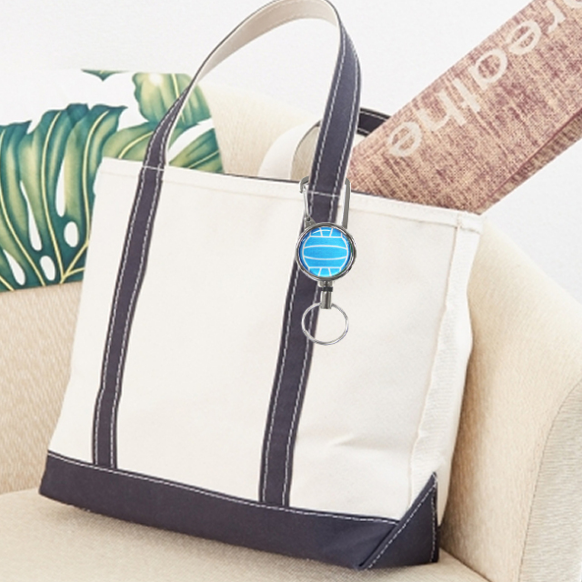 シルバーリールキー　バレーボール柄　ブルー(青銀)使用方法トートバッグ