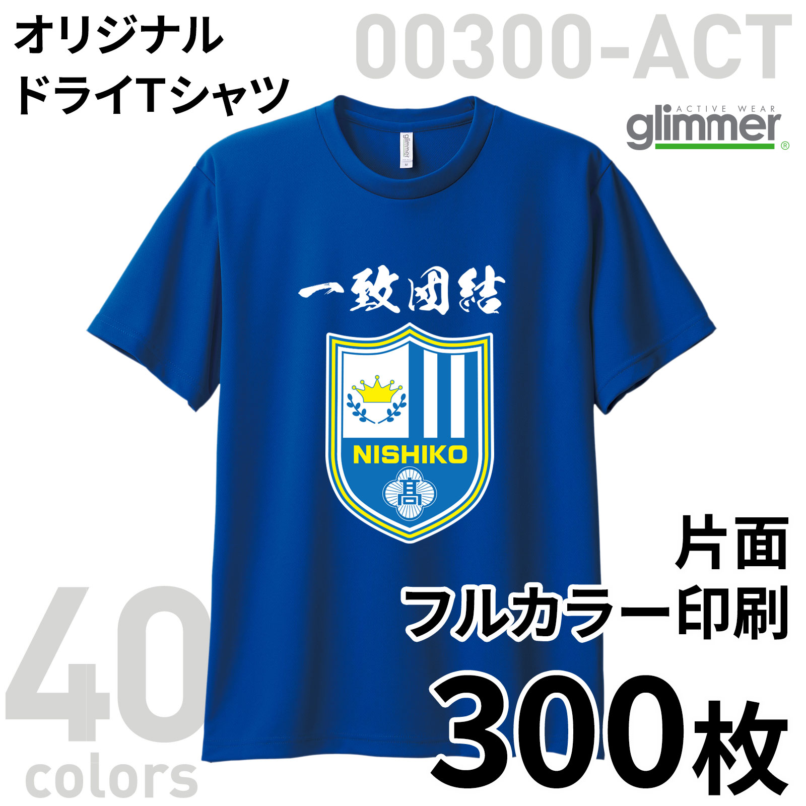 オリジナルドライTシャツ 片面フルカラー印刷【300枚組】