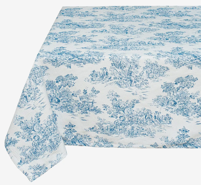 ジャガード織りトワルドジュイ Toile de Jouy （コラリーヌ Coraline・ブルー）マルチカバー＆ベッドカバー全３サイズ【フランス】CVR_34_BL