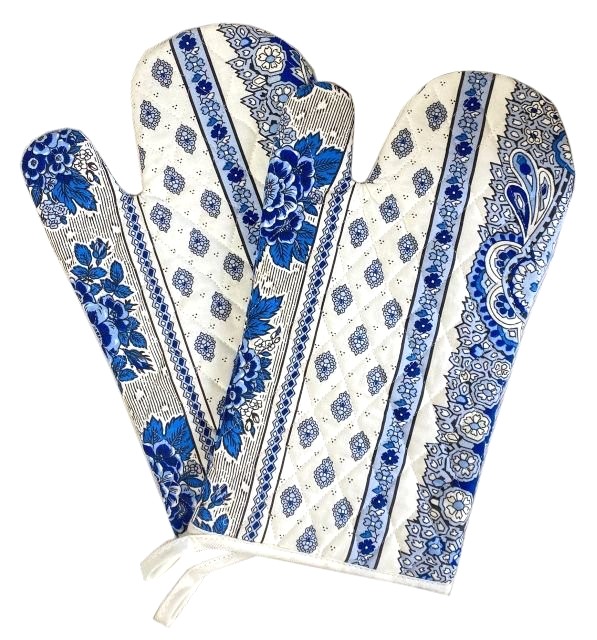 キッチングローブ＊鍋つかみ、ミトン２個セット Marat d'Avignon （バスティード・オフホワイト×ブルー）GAN_MR_08