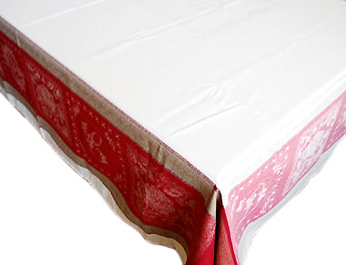 プロヴァンステーブルクロスジャガード織りテフロン撥水加工（モノグラム・ボルドー×ベージュ）全５サイズ【フランス】 NAP_20_121e