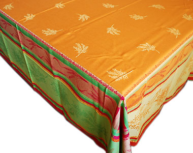 プロヴァンステーブルクロスジャガード織りテフロン撥水加工（セザンヌ・オレンジ～グリーン）160×200cmサイズ【フランス】 NAP_20_122e
