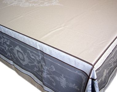 プロヴァンステーブルクロスジャガード織りテフロン撥水加工（モンミライユ・べージュ×グレー）160×250cmサイズ【フランス】 NAP_25_127e：：他サイズお取り寄せ可能